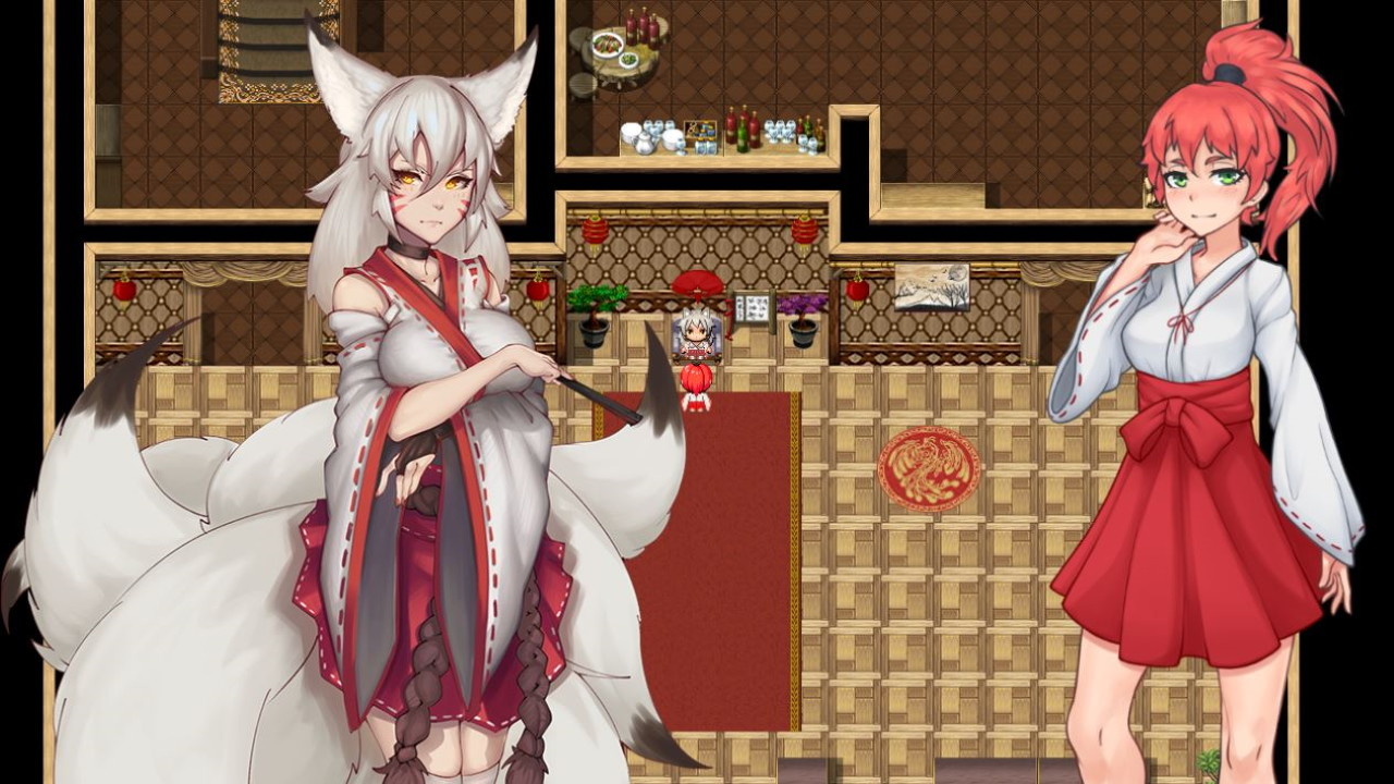 Official Yorna gameplay screenshot with clothed characters in a shrine