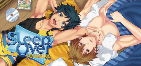 Sleepover reWake title artwork with two clothed adult friends